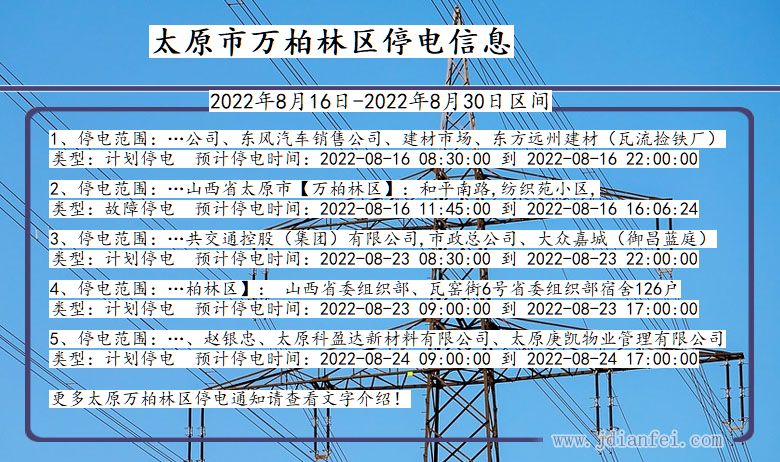 山西省太原万柏林停电通知