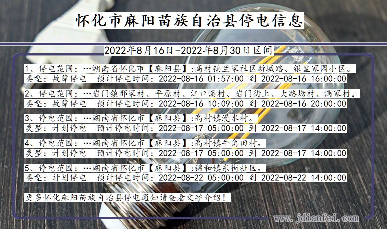 湖南省怀化麻阳苗族自治停电通知