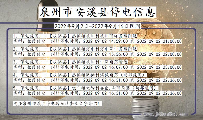 福建省泉州安溪停电通知