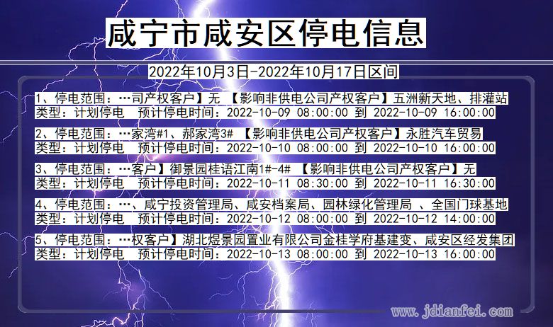 湖北省咸宁咸安停电通知