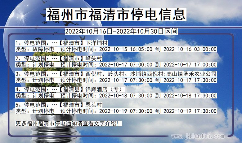 福建省福州福清停电通知