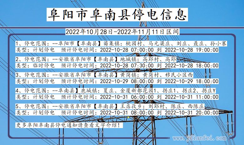 安徽省阜阳阜南停电通知