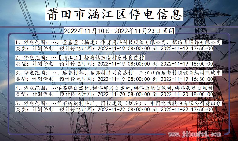 福建省莆田涵江停电通知