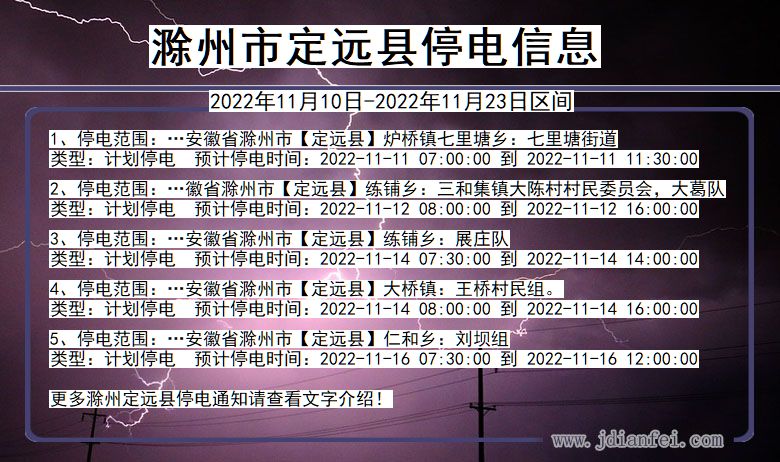 安徽省滁州定远停电通知