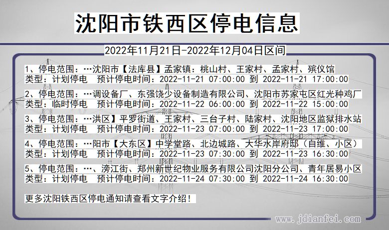 辽宁省沈阳铁西停电通知