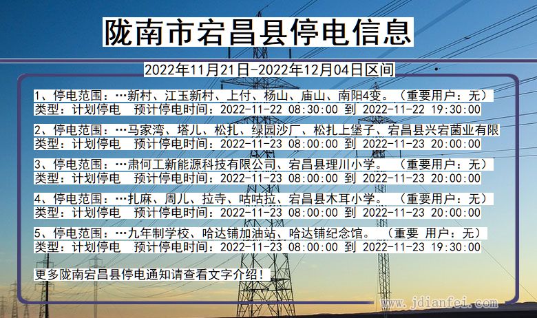 甘肃省陇南宕昌停电通知