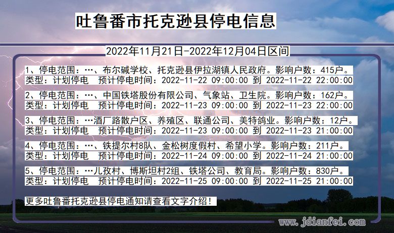 新疆维吾尔自治区吐鲁番托克逊停电通知