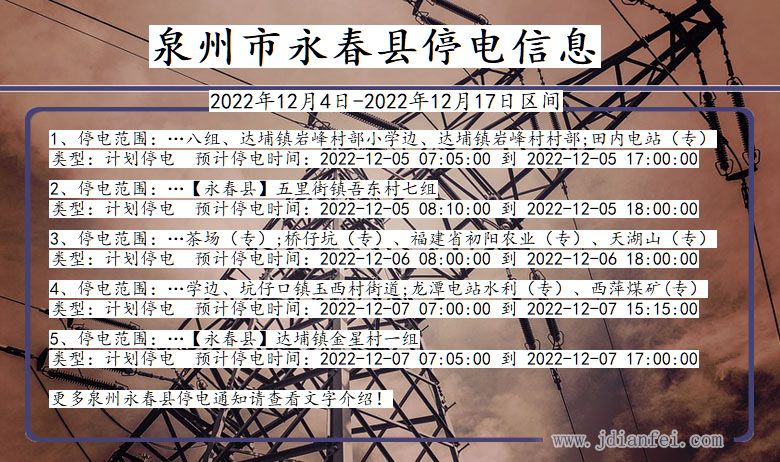 福建省泉州永春停电通知