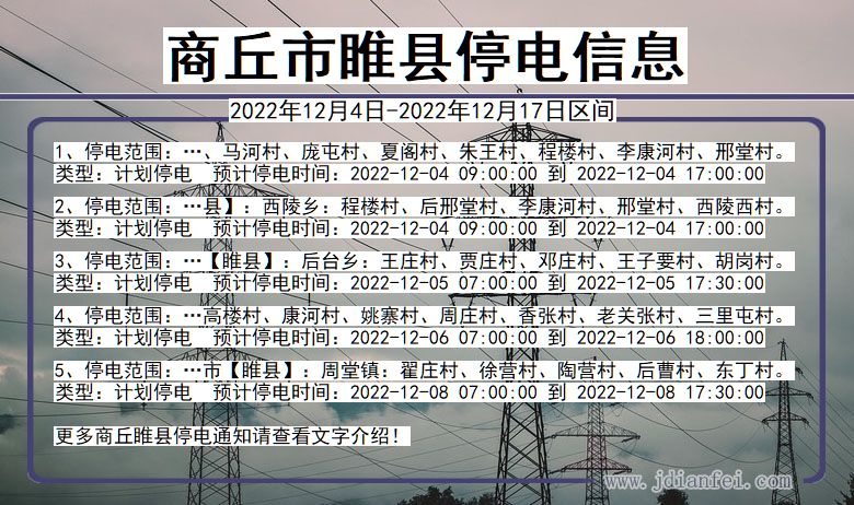 河南省商丘睢县停电通知