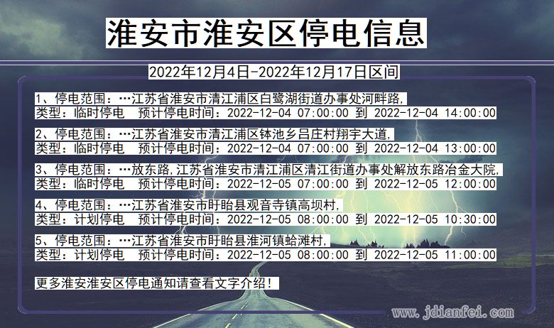 江苏省淮安淮安停电通知