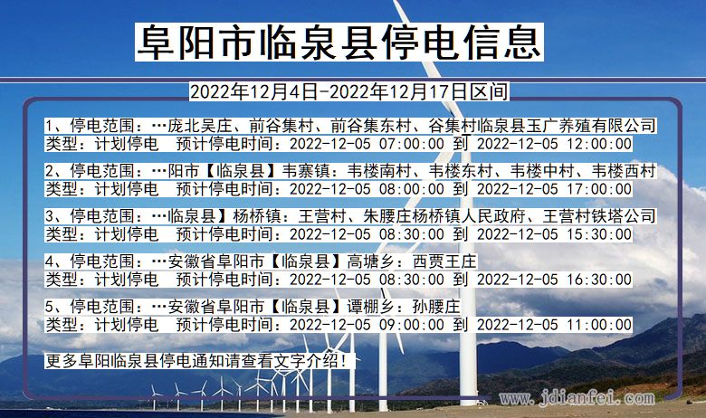 安徽省阜阳临泉停电通知