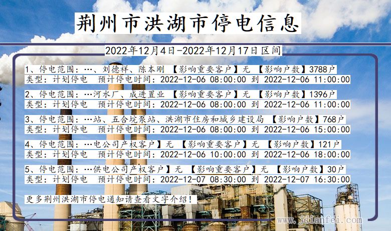 湖北省荆州洪湖停电通知