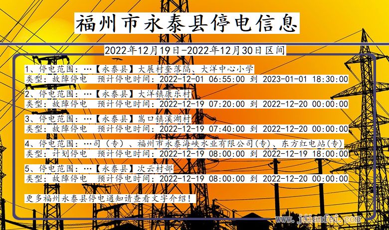 福建省福州永泰停电通知