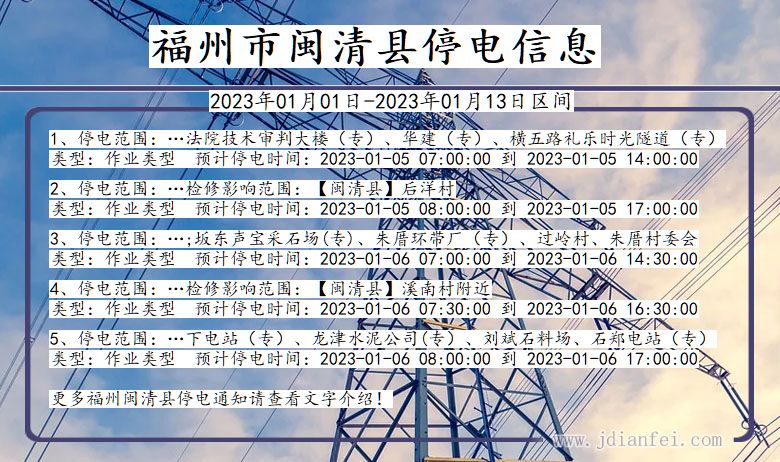 福建省福州闽清停电通知