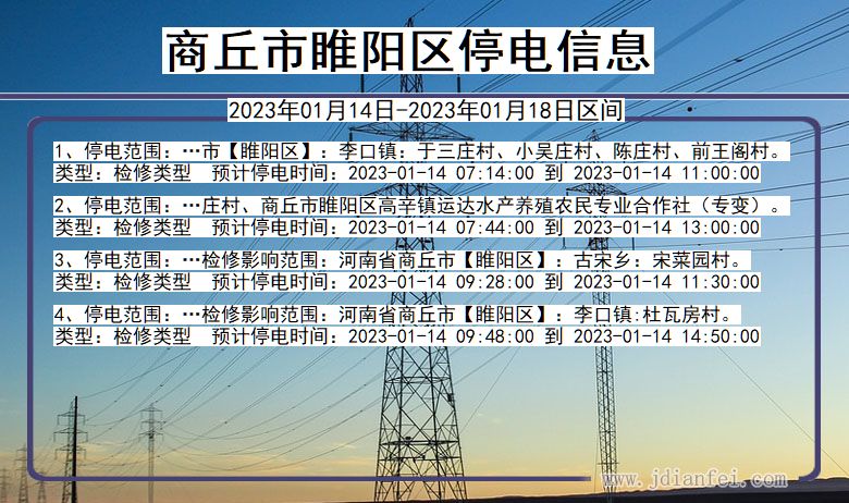 河南省商丘睢阳停电通知