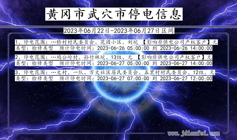 湖北省黄冈武穴停电通知