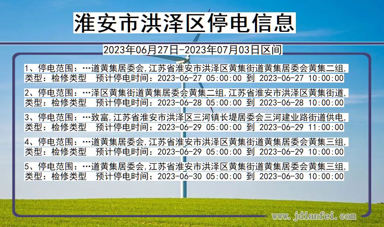 江苏省淮安洪泽停电通知