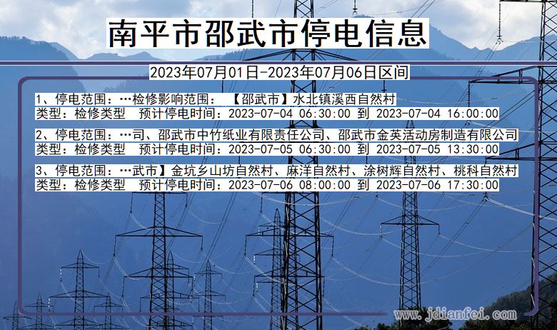 福建省南平邵武停电通知