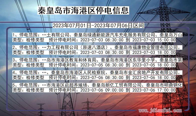 河北省秦皇岛海港停电通知