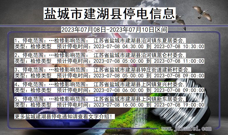 江苏省盐城建湖停电通知