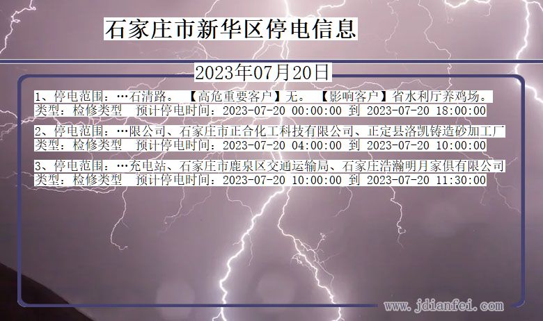 河北省石家庄新华停电通知