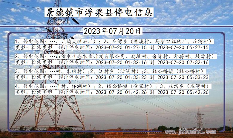 江西省景德镇浮梁停电通知