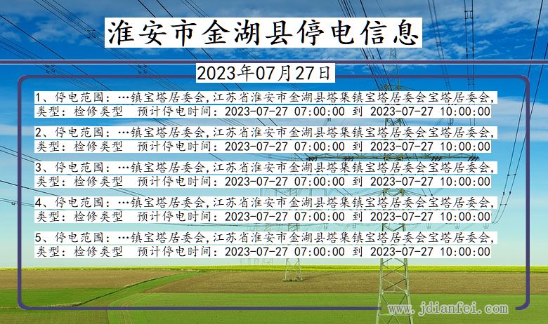 江苏省淮安金湖停电通知