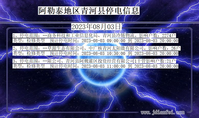 新疆维吾尔自治区阿勒泰地区青河停电通知