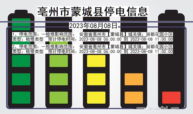 安徽省亳州蒙城停电通知