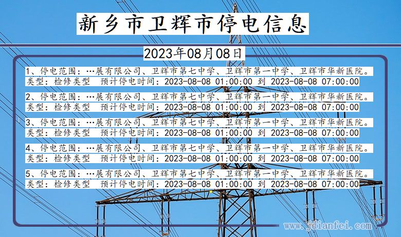 河南省新乡卫辉停电通知