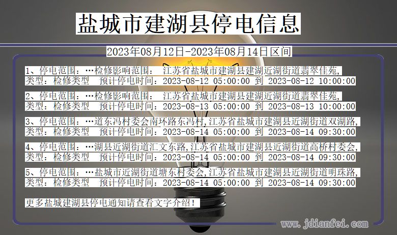 江苏省盐城建湖停电通知