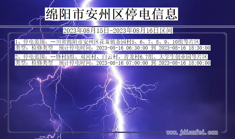 四川省绵阳安州停电通知