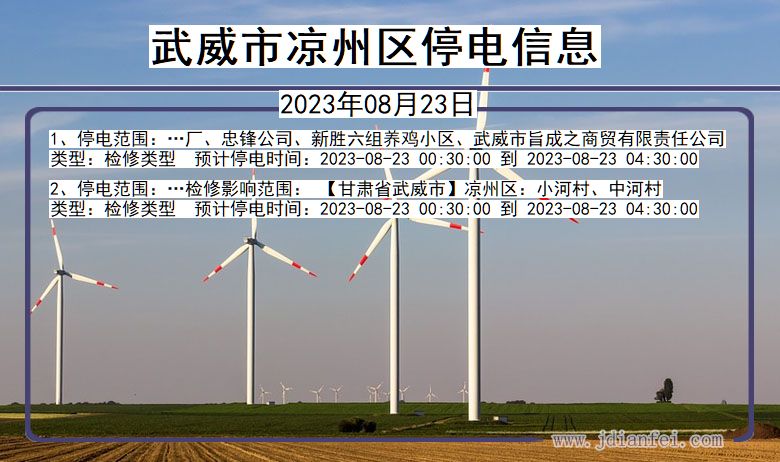 甘肃省武威凉州停电通知