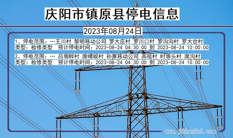 甘肃省庆阳镇原停电通知