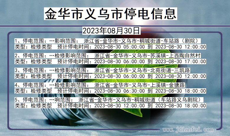 浙江省金华义乌停电通知