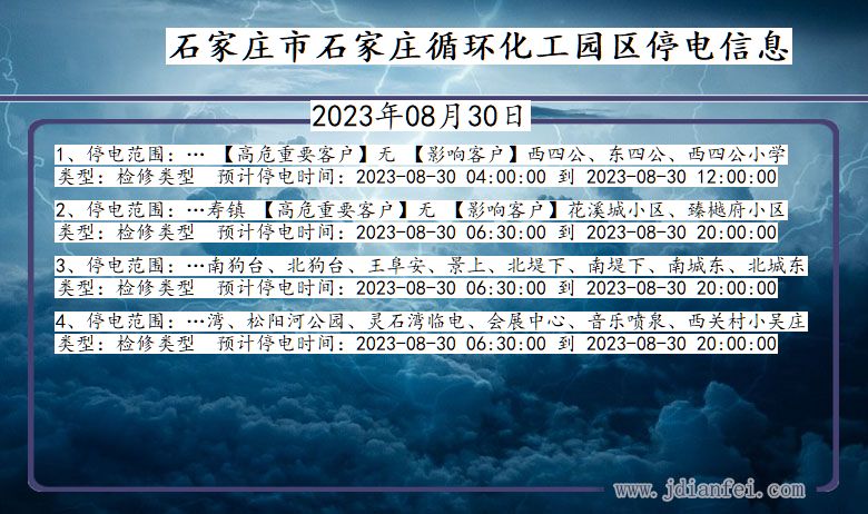 河北省石家庄石家庄循环化工园停电通知