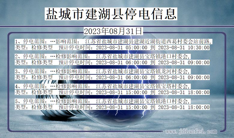 江苏省盐城建湖停电通知