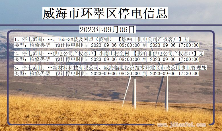 山东省威海环翠停电通知