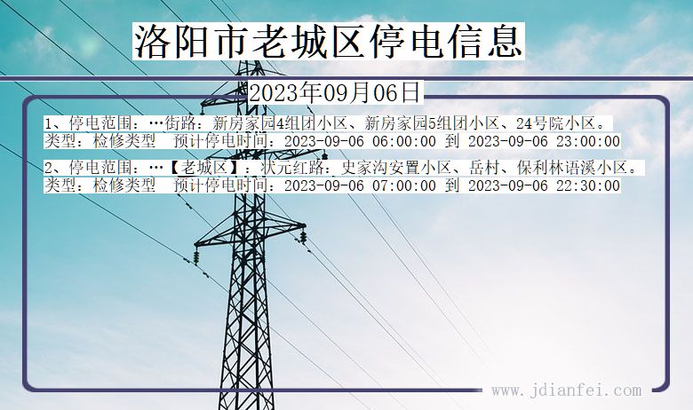 河南省洛阳老城停电通知