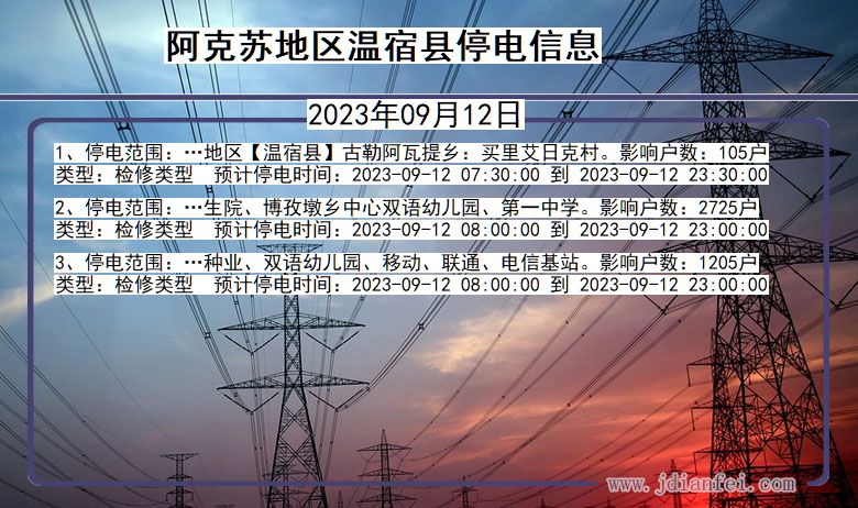 新疆维吾尔自治区阿克苏地区温宿停电通知