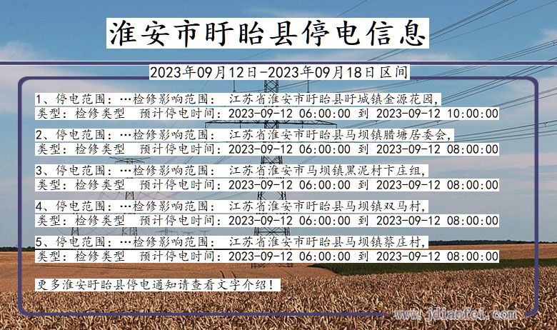 江苏省淮安盱眙停电通知