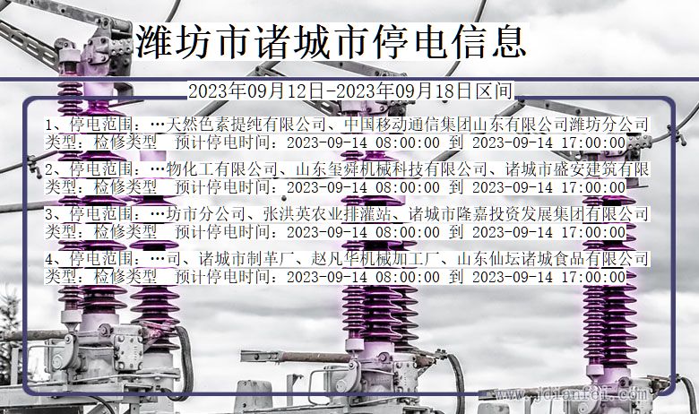 山东省潍坊诸城停电通知