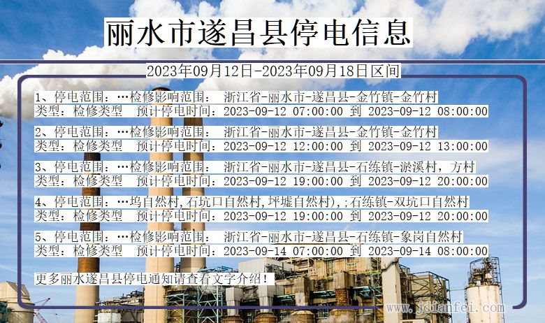 浙江省丽水遂昌停电通知