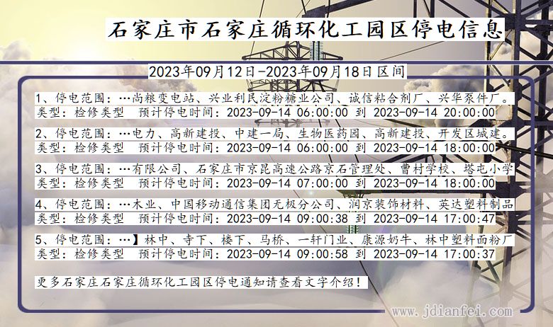 河北省石家庄石家庄循环化工园停电通知