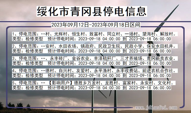 黑龙江省绥化青冈停电通知