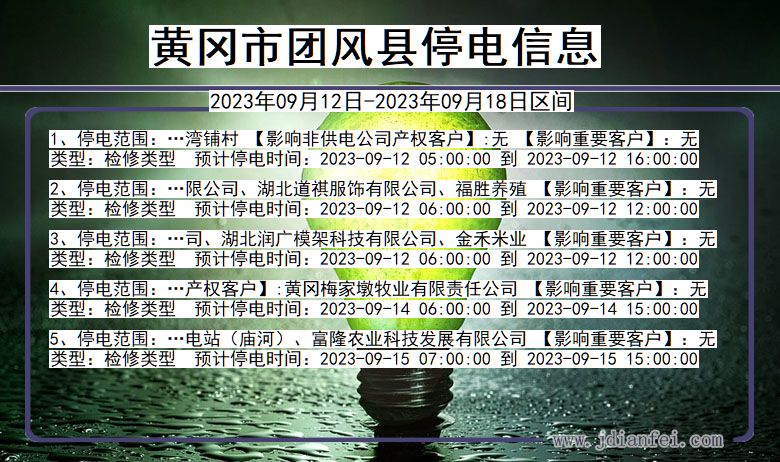 湖北省黄冈团风停电通知