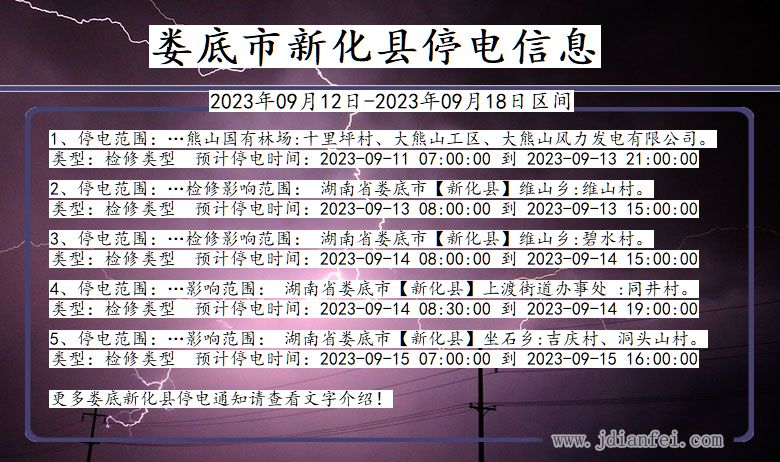 湖南省娄底新化停电通知