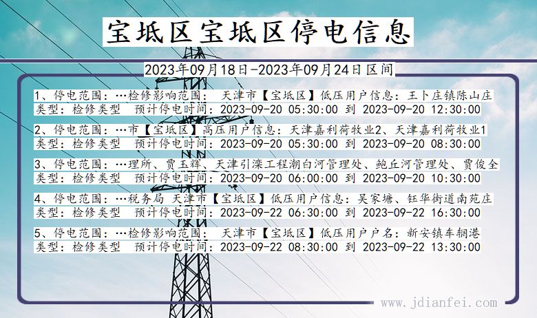 天津市宝坻区宝坻停电通知