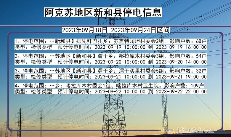 新疆维吾尔自治区阿克苏地区新和停电通知