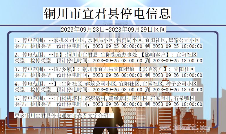 陕西省铜川宜君停电通知